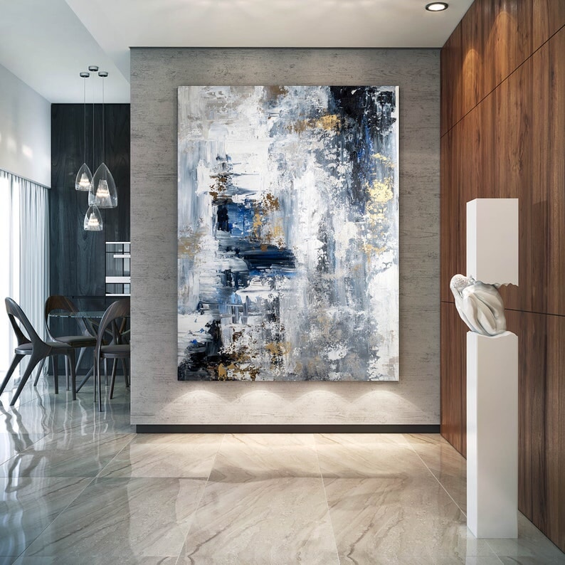 Blue/White/Gold Abstract Wall Art