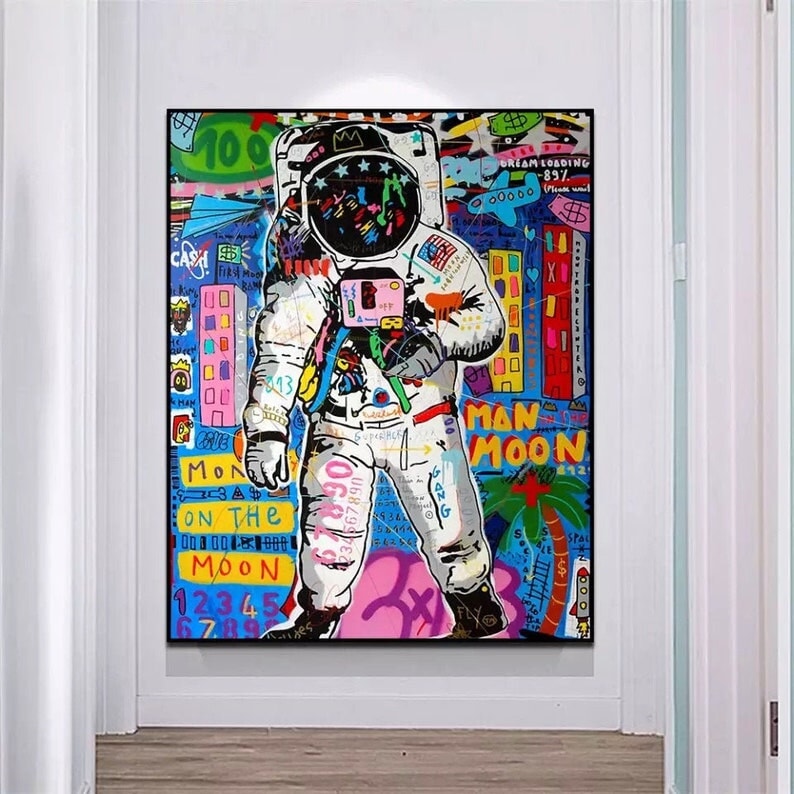 Man On The Moon Graffiti Wall Art