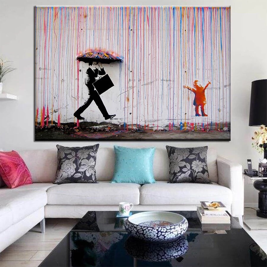 Banksy Colorful Rain