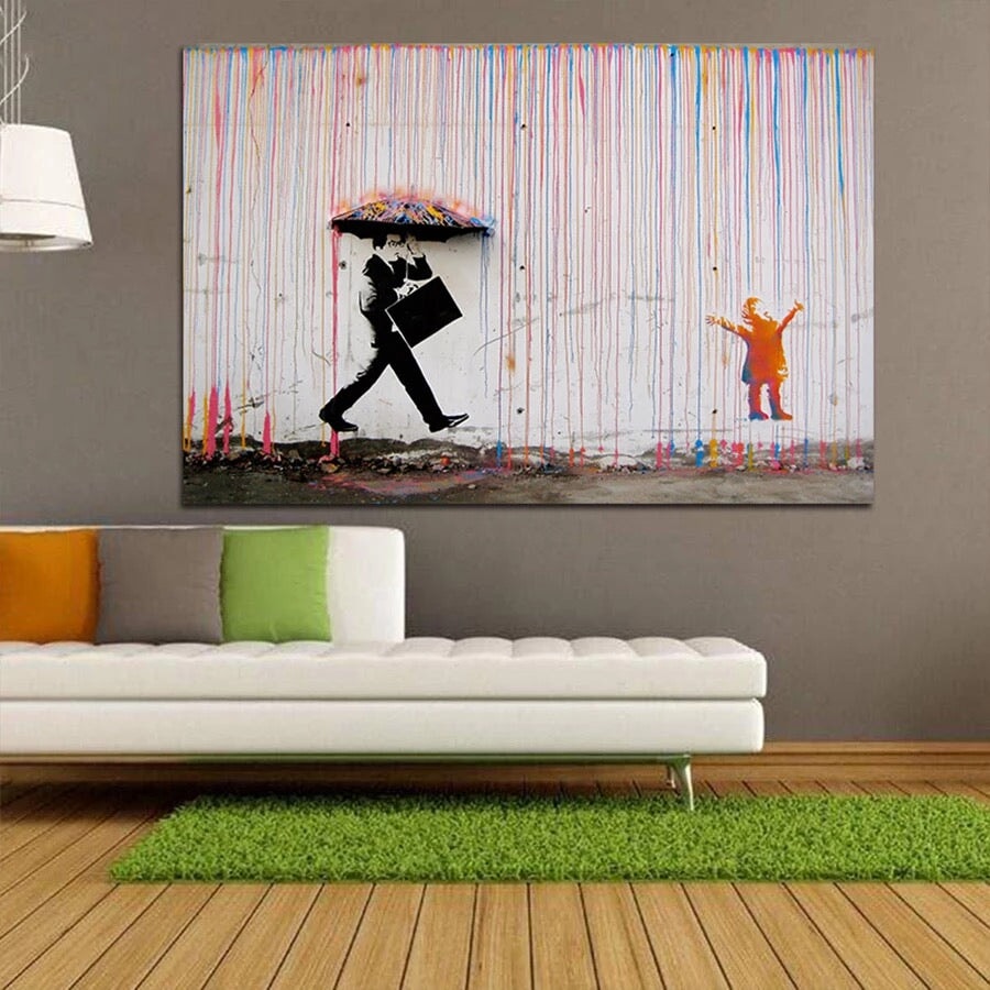 Banksy Colorful Rain