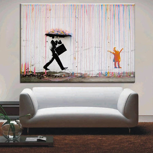 Banksy Colorful Rain