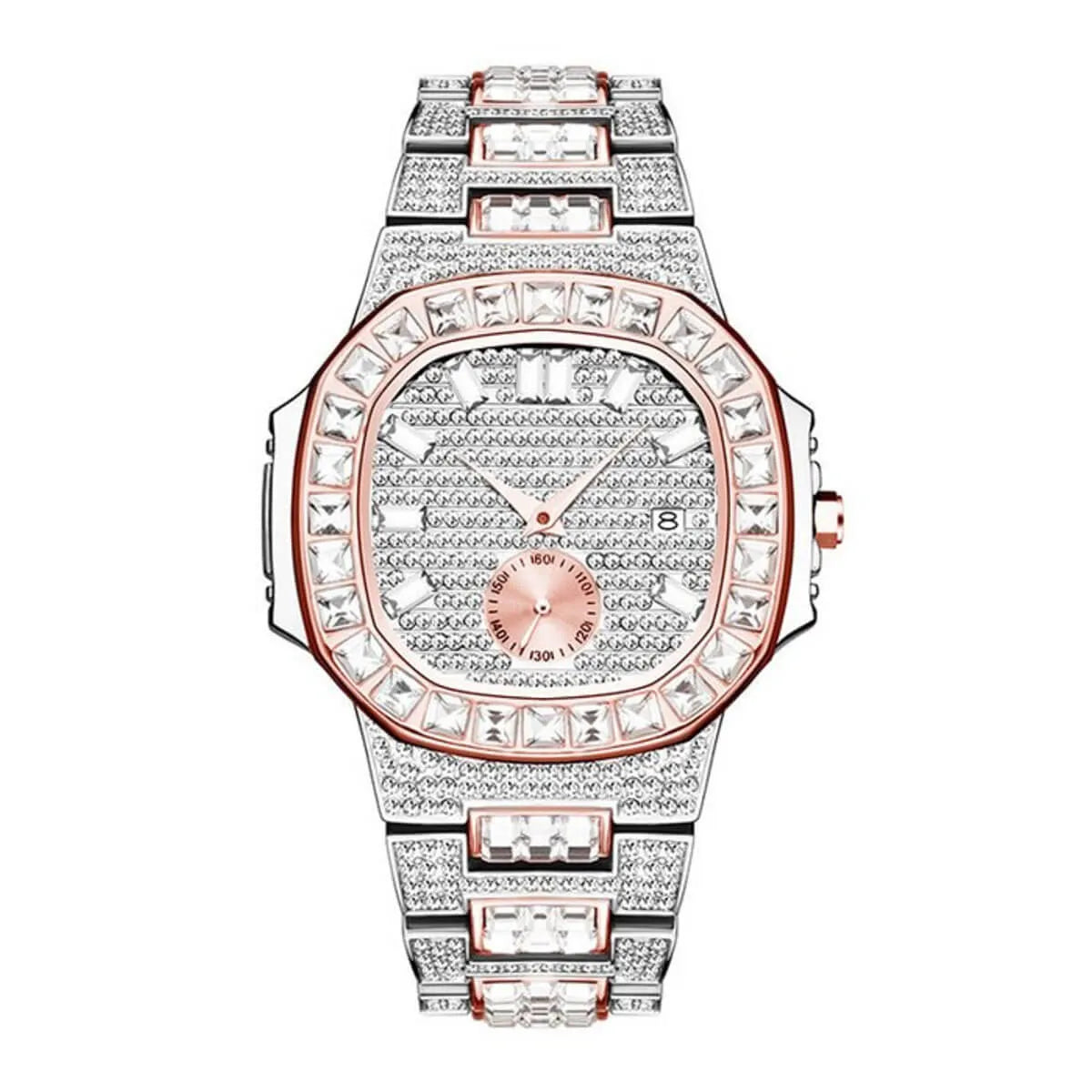 Luxury Gold 18K Fully Paved Baguette Diamond Watch