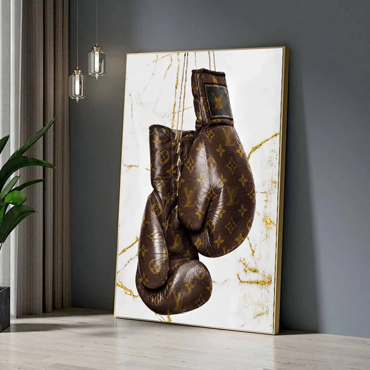 Luxury Gold Foil Boxing Gloves Canvas Painting Print Wall Art