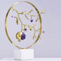 Luxury Golden Mosaic Natural Purple Crystal Stone Brass Pomegranate Sculpture