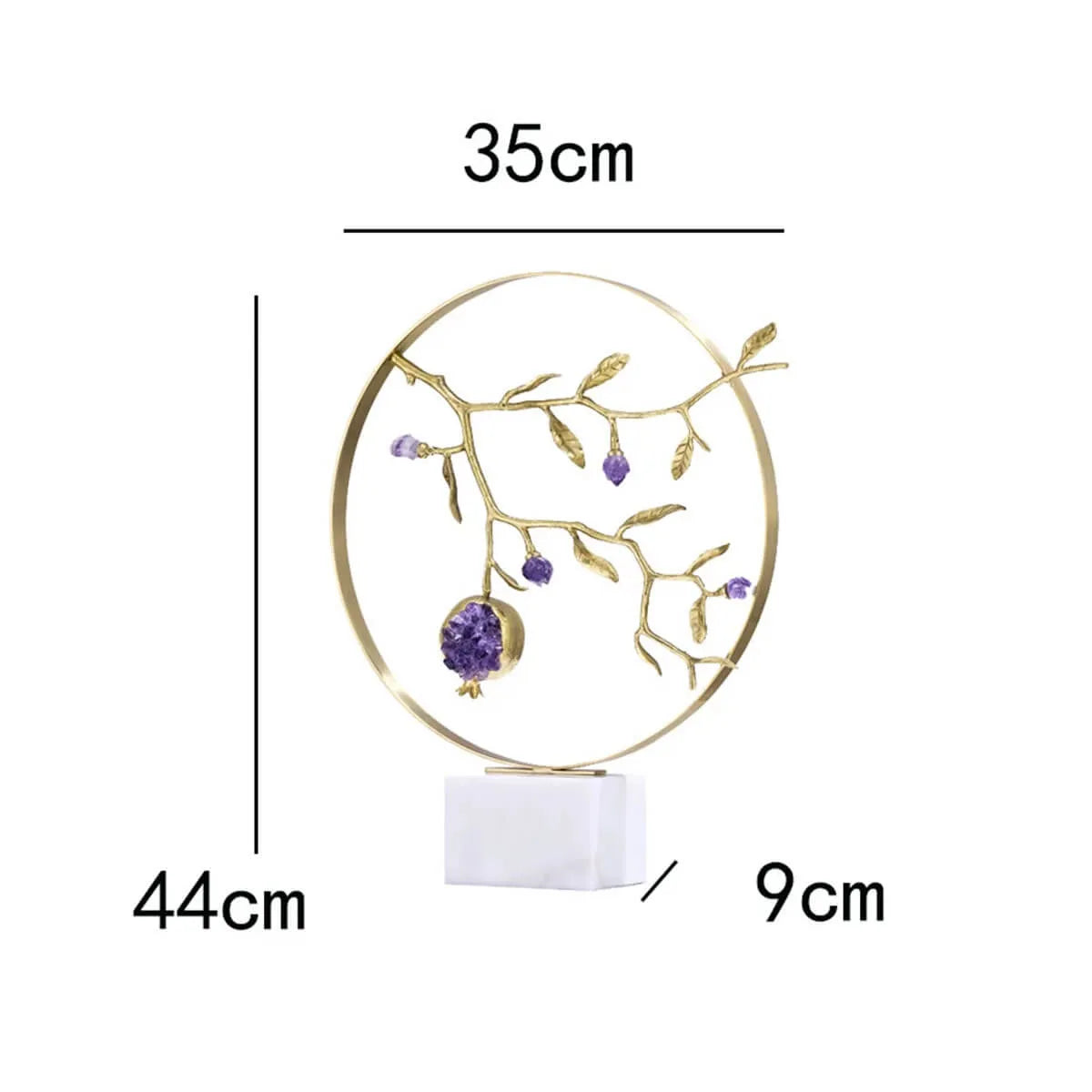 Luxury Golden Mosaic Natural Purple Crystal Stone Brass Pomegranate Sculpture
