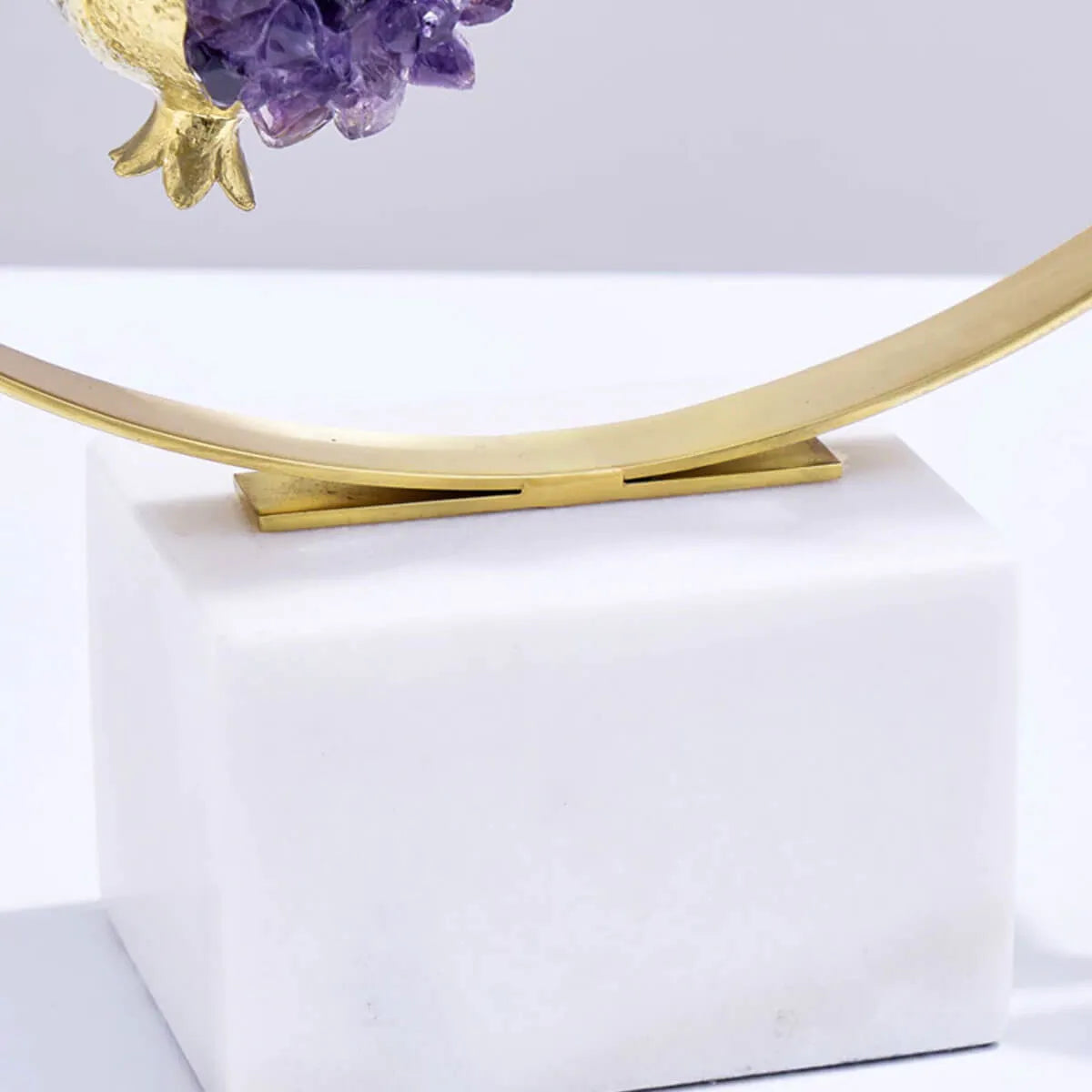 Luxury Golden Mosaic Natural Purple Crystal Stone Brass Pomegranate Sculpture