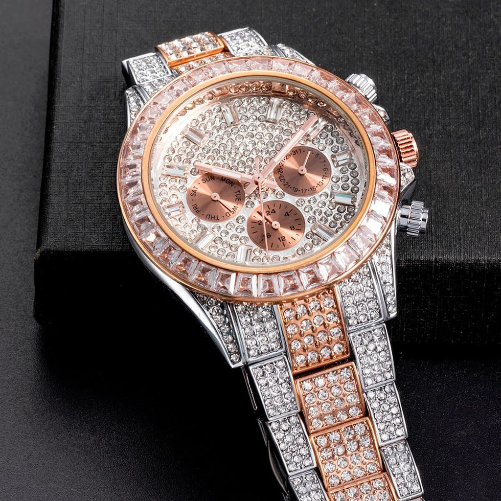 Luxury Iced Out Diamond Stainless Steel Watch
