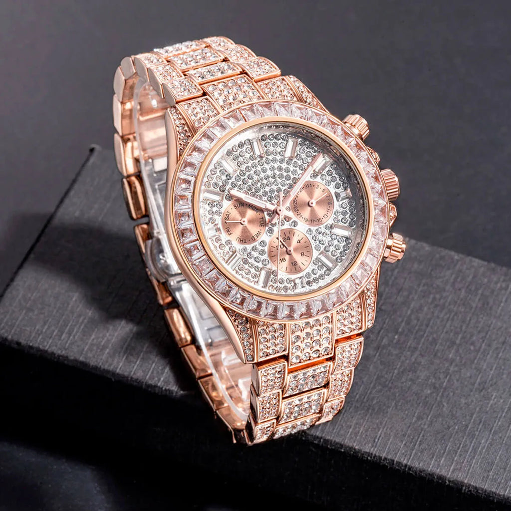 Luxury Iced Out Diamond Stainless Steel Watch