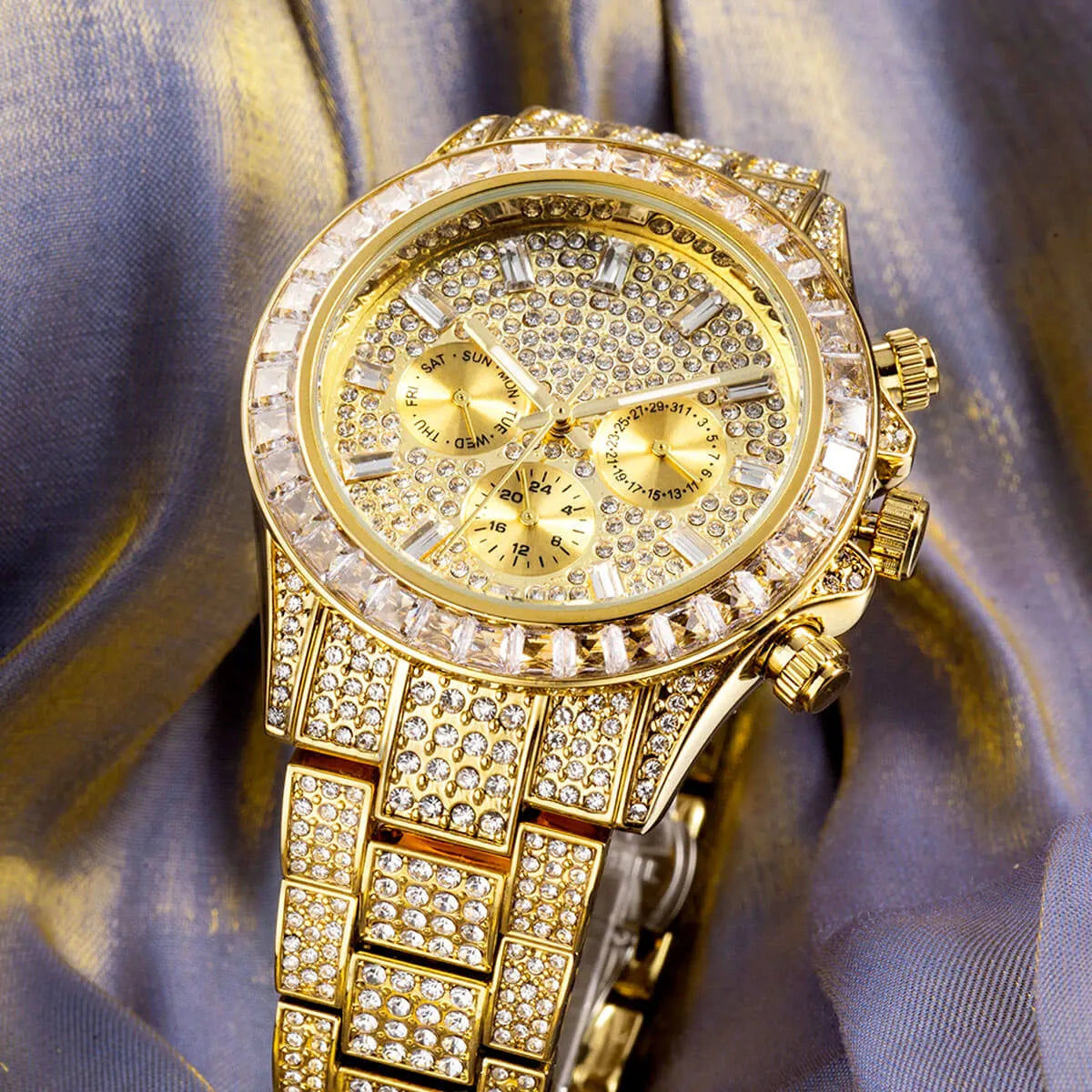 Luxury Iced Out Diamond Stainless Steel Watch