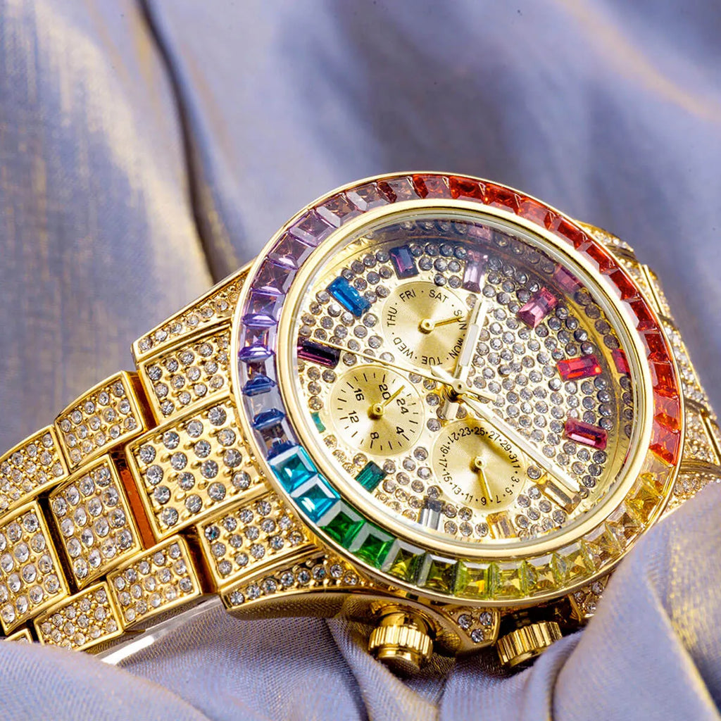 Luxury Iced Out Diamond Stainless Steel Watch