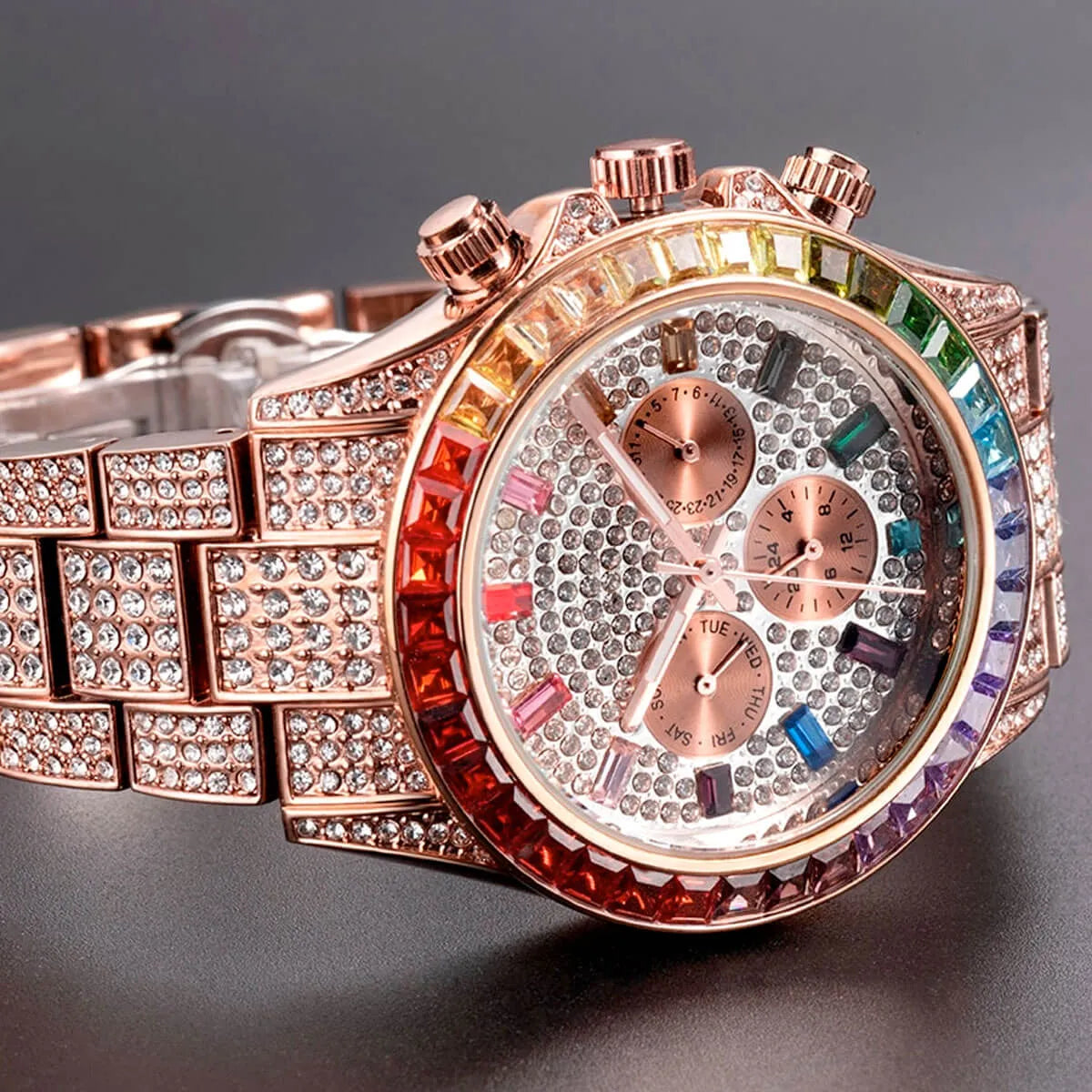 Luxury Iced Out Diamond Stainless Steel Watch