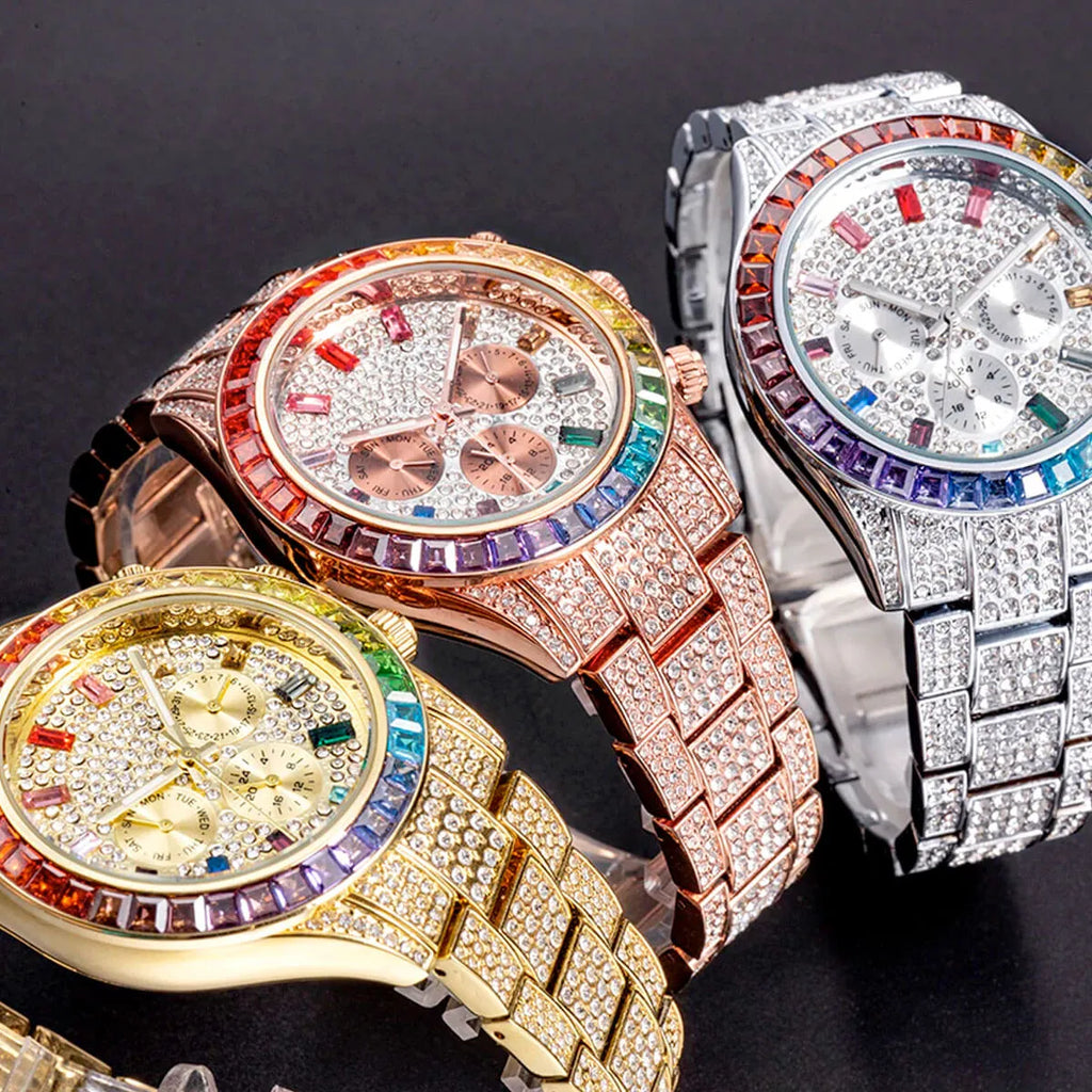 Luxury Iced Out Diamond Stainless Steel Watch