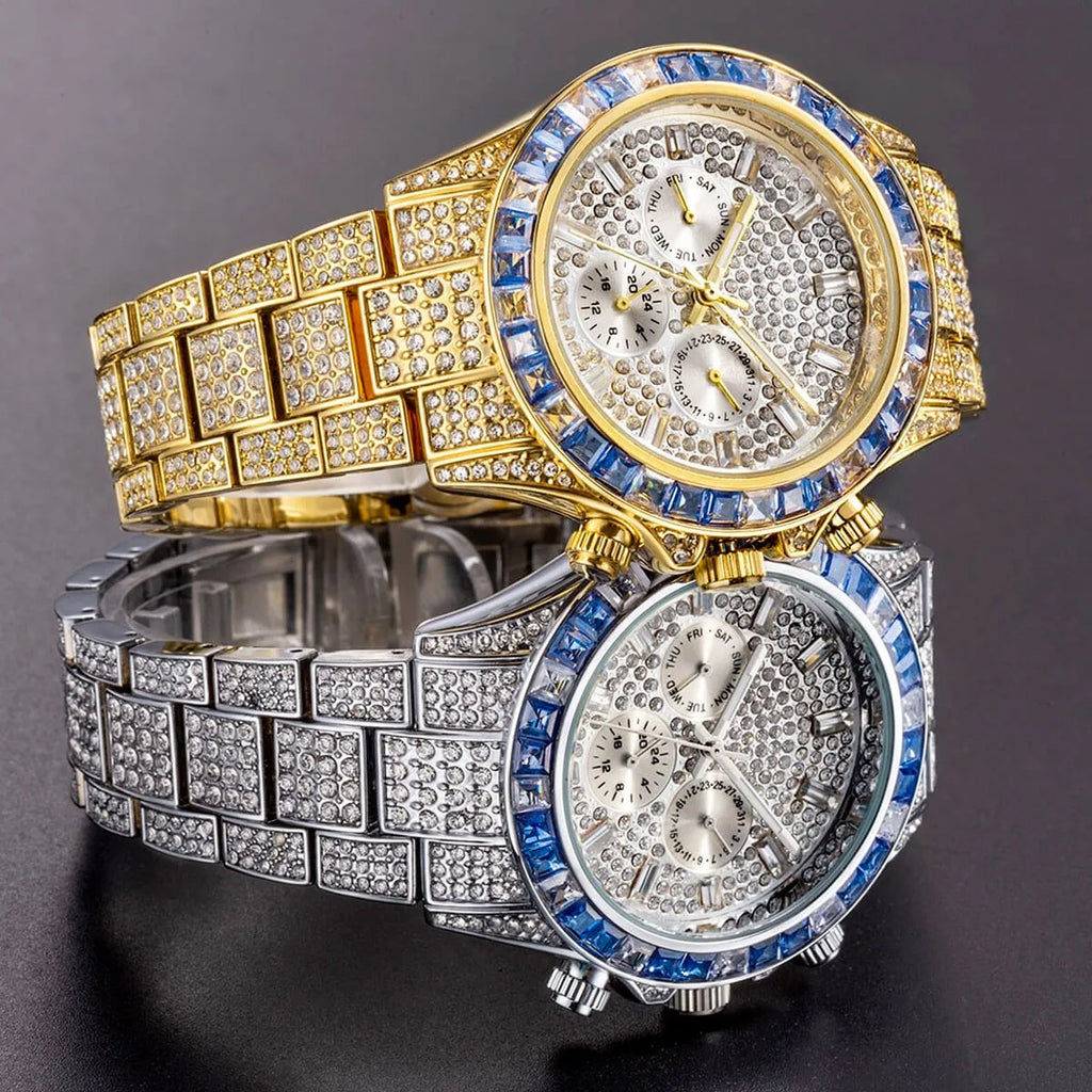 Luxury Iced Out Diamond Stainless Steel Watch