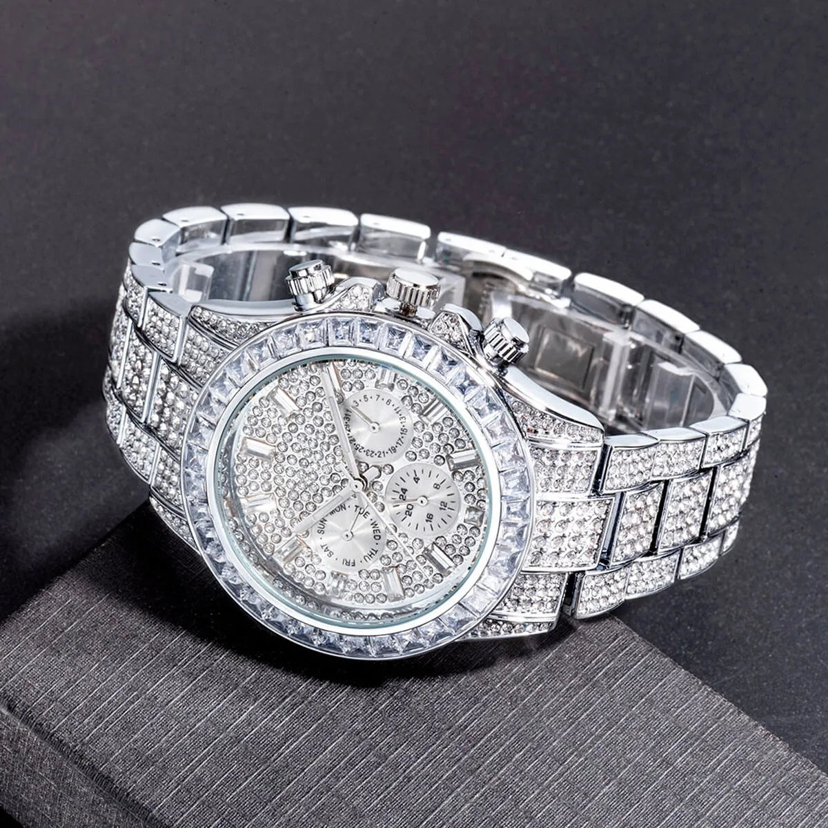 Luxury Iced Out Diamond Stainless Steel Watch
