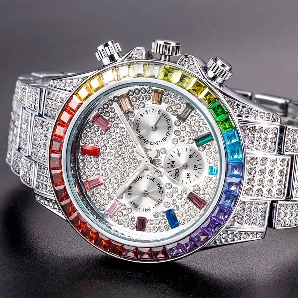 Luxury Iced Out Diamond Stainless Steel Watch