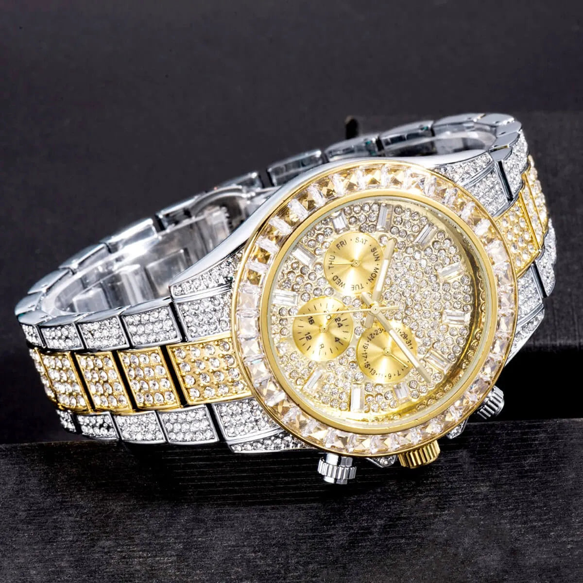 Luxury Iced Out Diamond Stainless Steel Watch