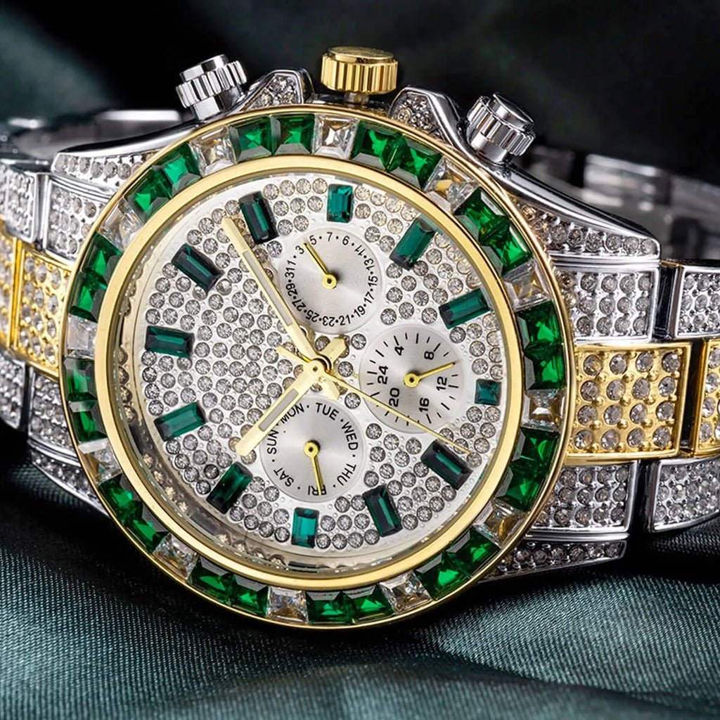 Luxury Iced Out Diamond Stainless Steel Watch