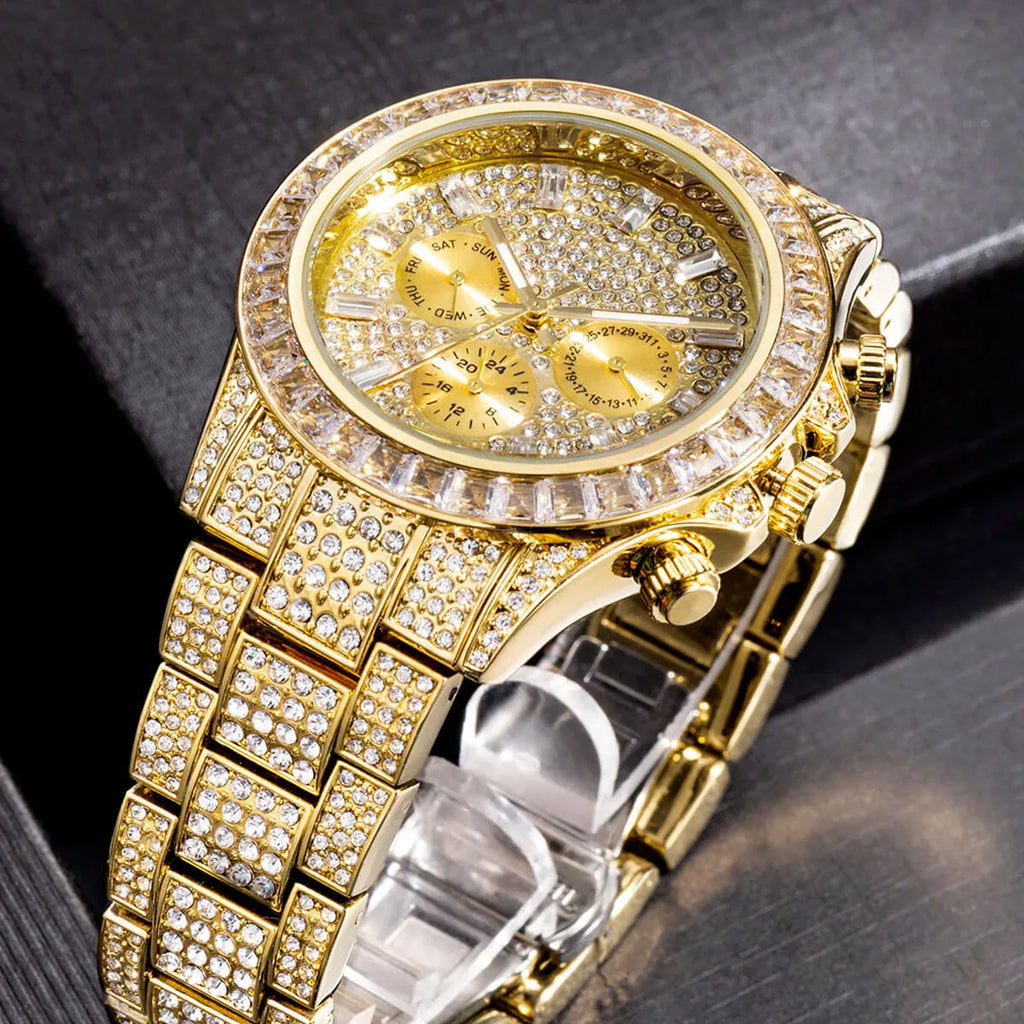 Luxury Iced Out Diamond Stainless Steel Watch