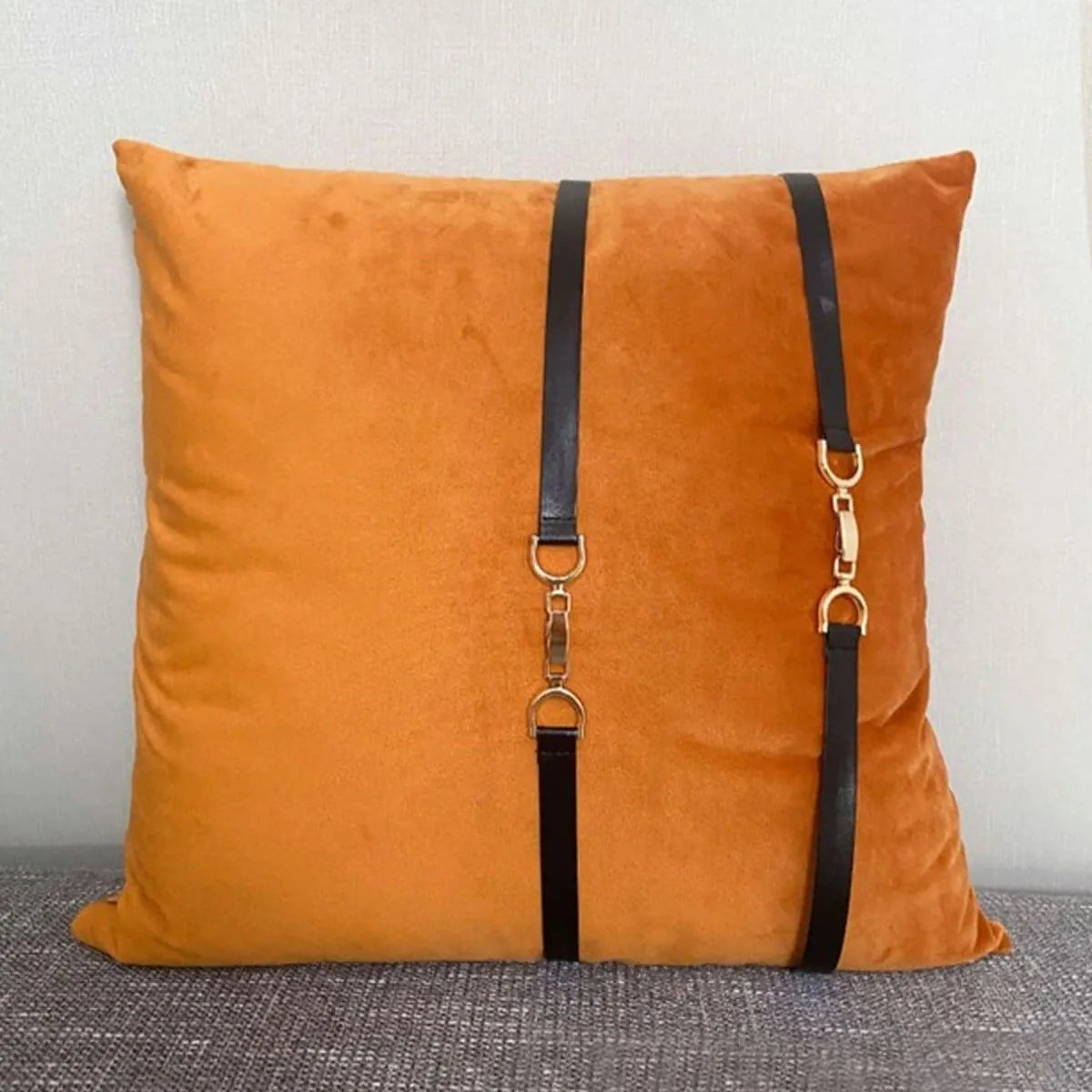 Luxury PU Patchwork Houndstooth Pillow Case Decorative Orange Pillow Covers