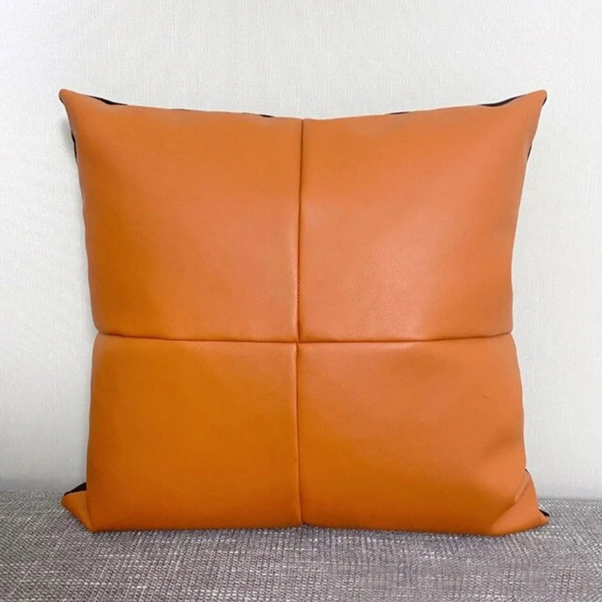 Luxury PU Patchwork Houndstooth Pillow Case Decorative Orange Pillow Covers