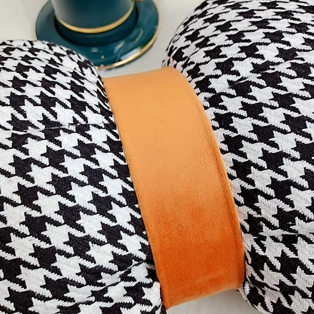 Luxury PU Patchwork Houndstooth Pillow Case Decorative Orange Pillow Covers