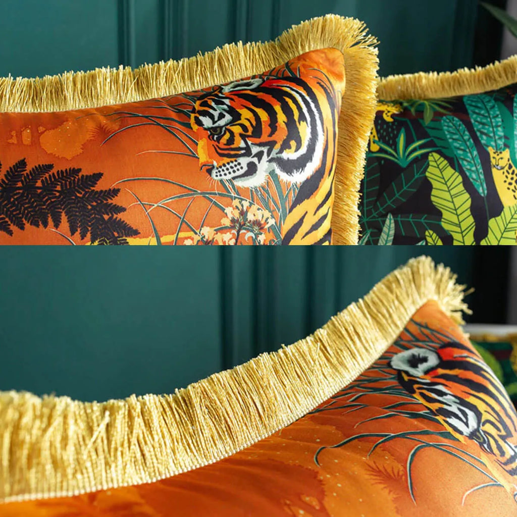 Luxury Silk Pillowcase Tropical Forest Decorative Pillows Cushion Cover
