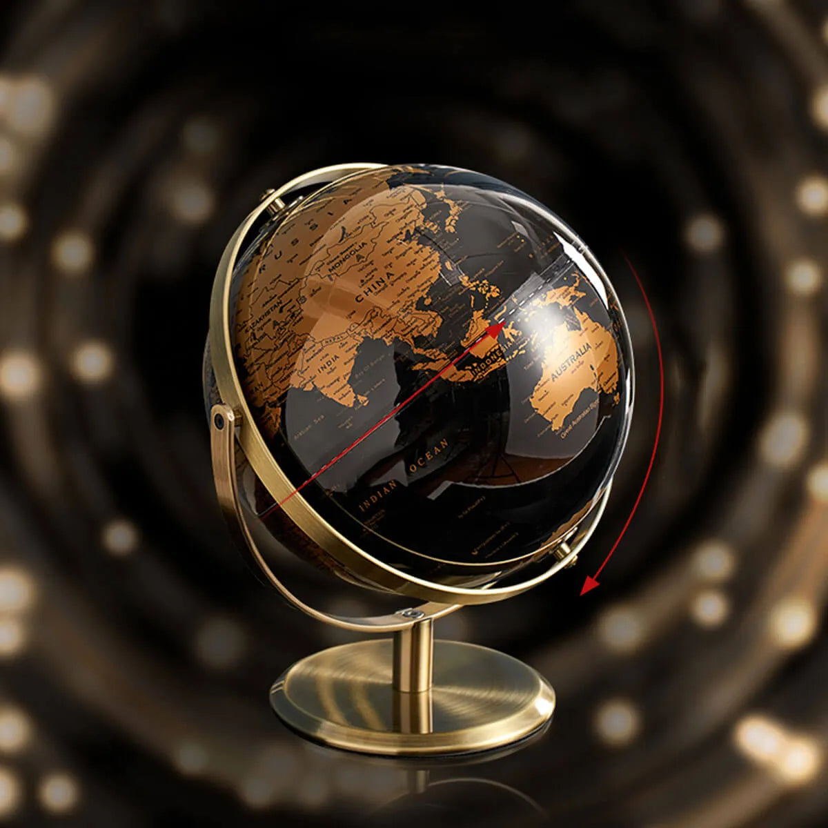 Metal Black Globe Office Decoration World Globe Pendulum Stand Golden Art