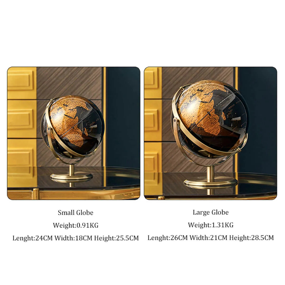 Metal Black Globe Office Decoration World Globe Pendulum Stand Golden Art