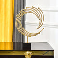 Modern Golden Metal Annulus Statue Marble Sculpture Art
