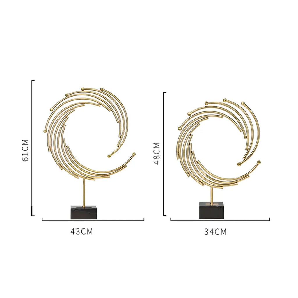 Modern Golden Metal Annulus Statue Marble Sculpture Art