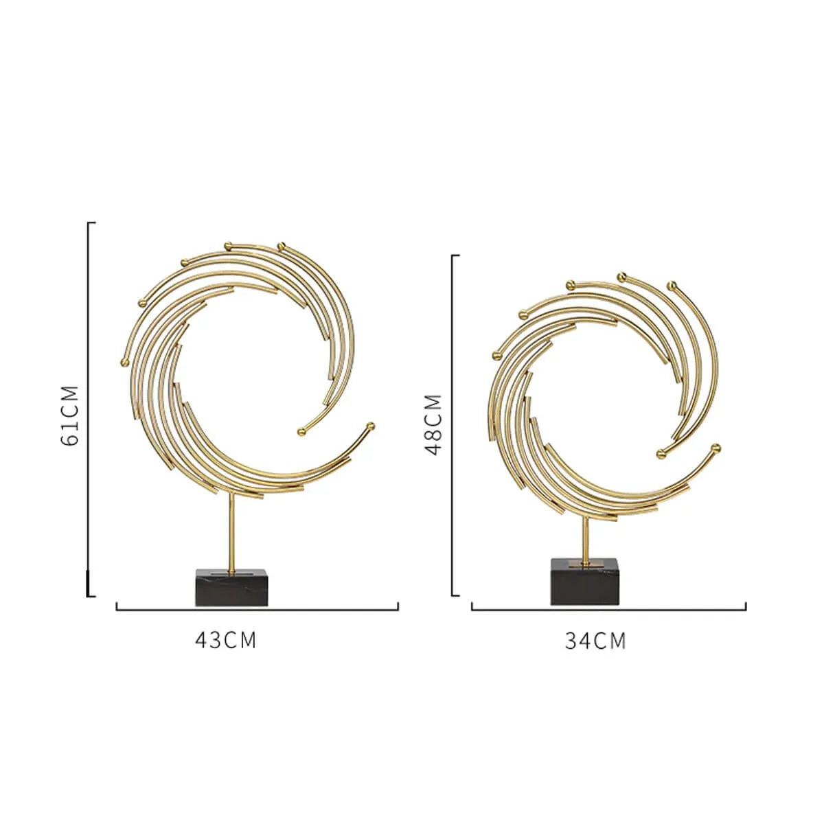 Modern Golden Metal Annulus Statue Marble Sculpture Art