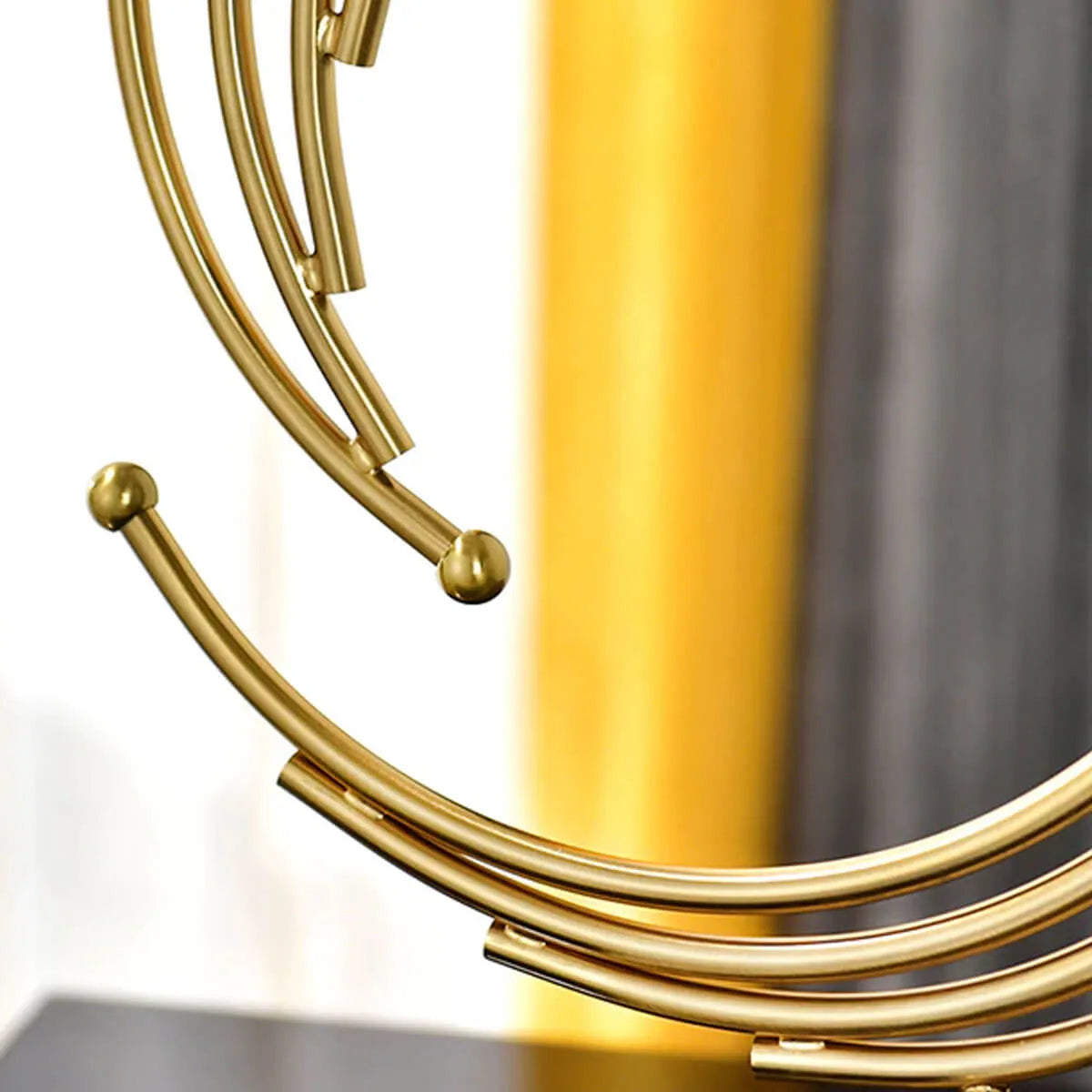Modern Golden Metal Annulus Statue Marble Sculpture Art