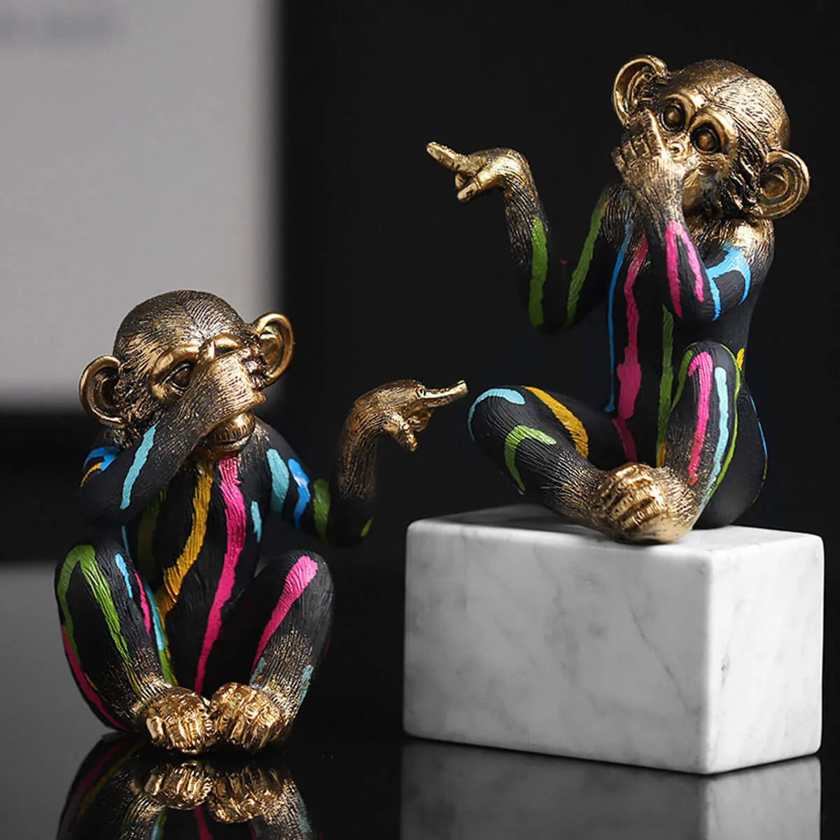 Monkey No see No hear No speak Colorful Sculpture