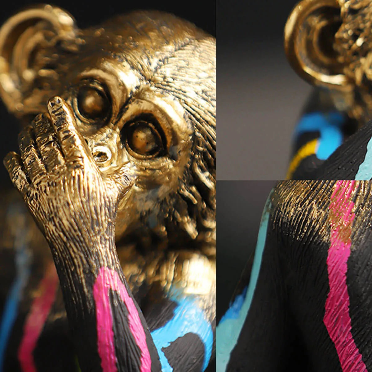 Monkey No see No hear No speak Colorful Sculpture