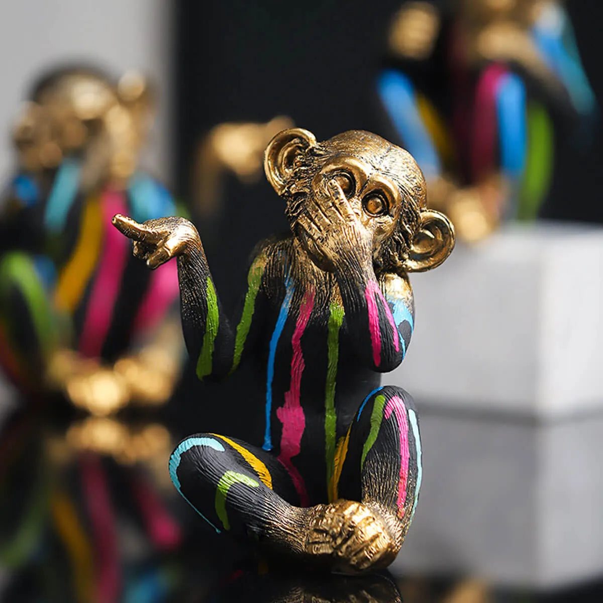 Monkey No see No hear No speak Colorful Sculpture