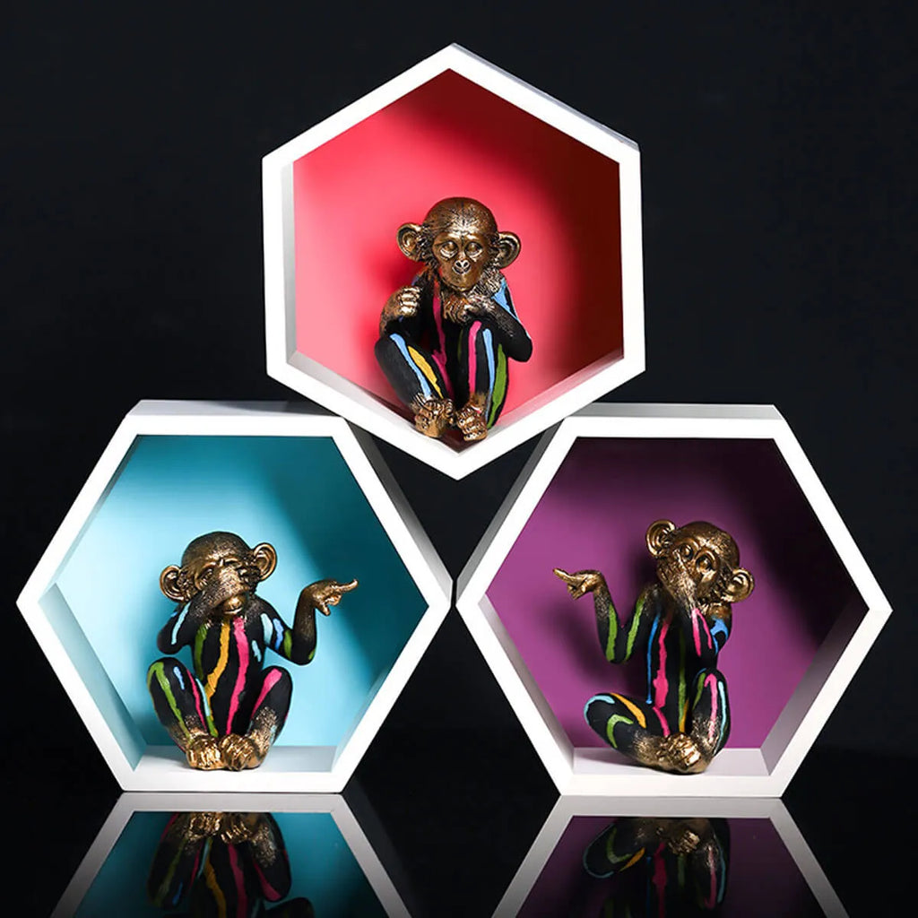 Monkey No see No hear No speak Colorful Sculpture