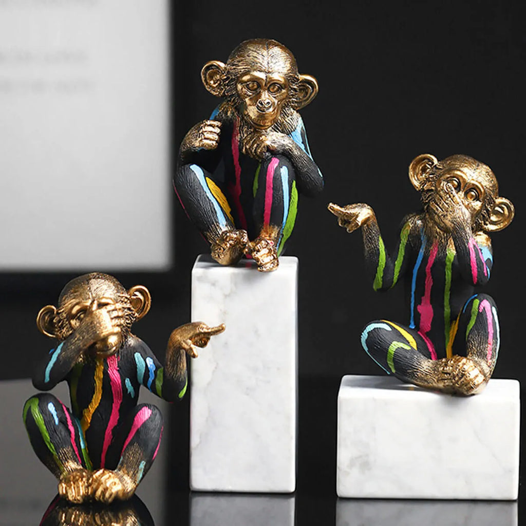 Monkey No see No hear No speak Colorful Sculpture
