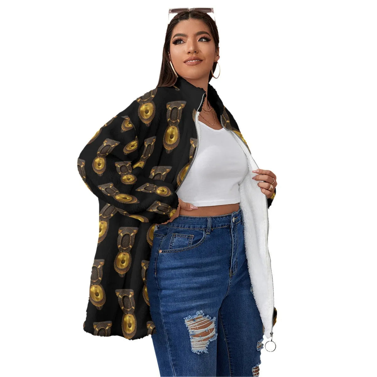 My Golden Toilet Women's Borg Fleece Oversize Jacket