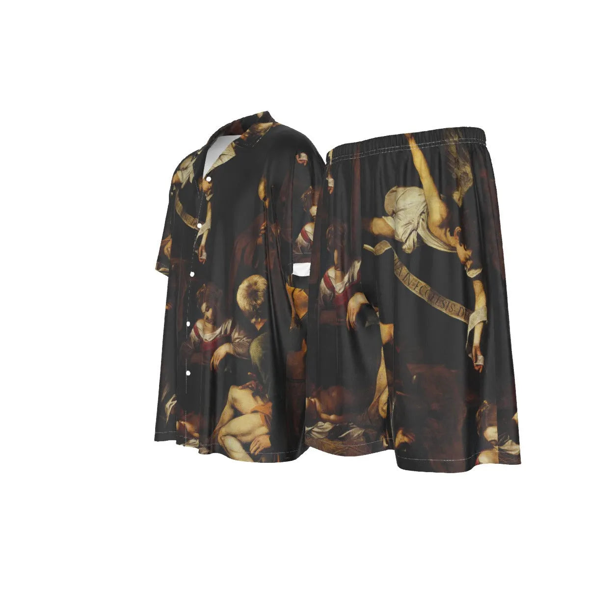 Nativity with St Francis and St Lawrence by Caravaggio Art Silk Shirt Suit Set