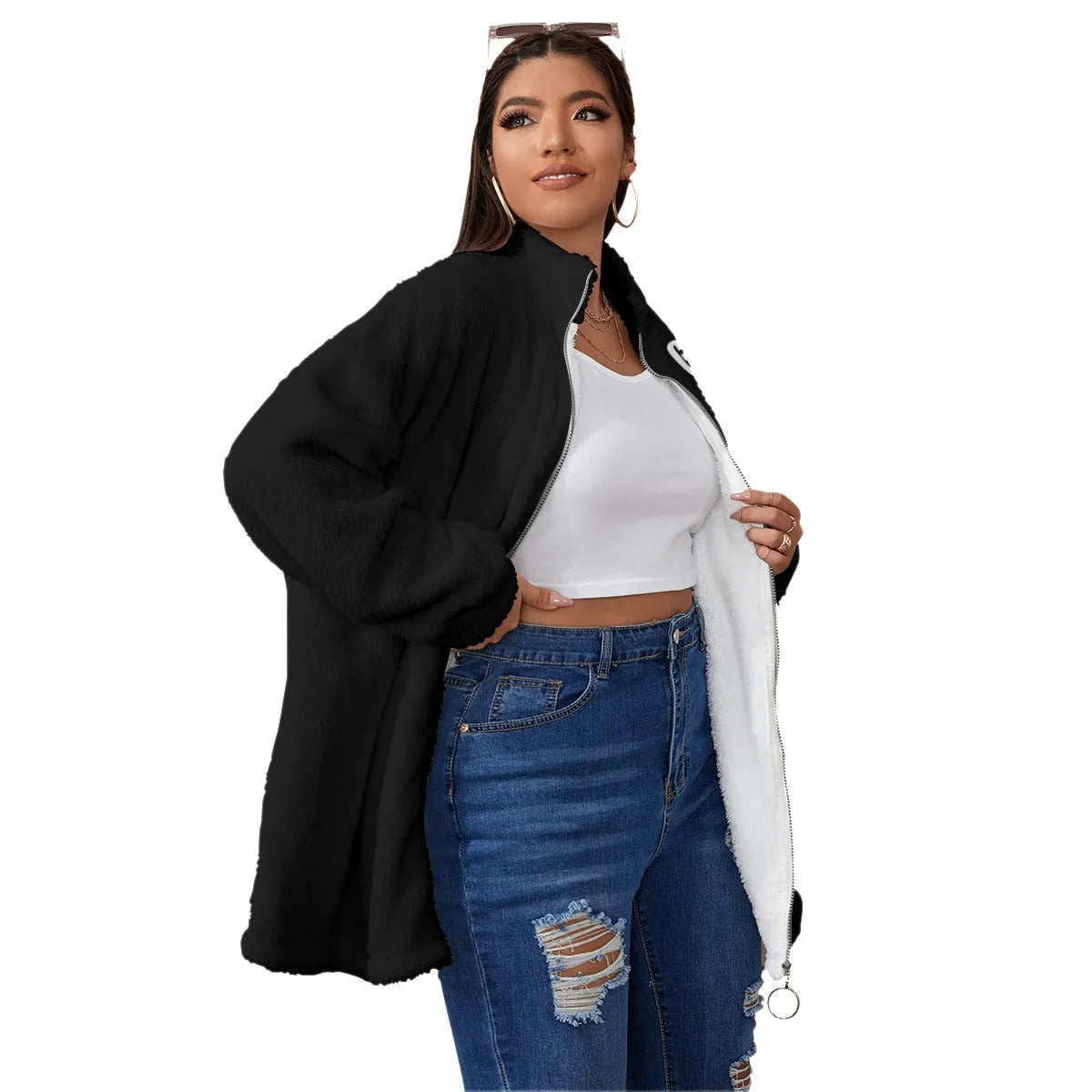 No stress One Boo Small Circle Women's Borg Fleece Oversize Jacket