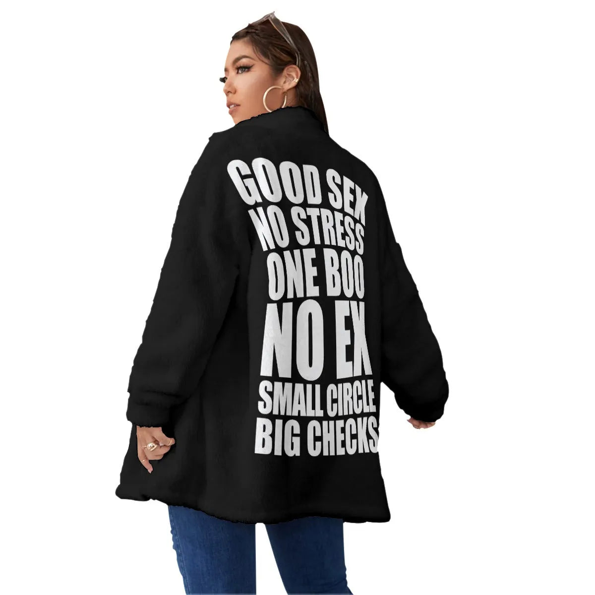 No stress One Boo Small Circle Women's Borg Fleece Oversize Jacket