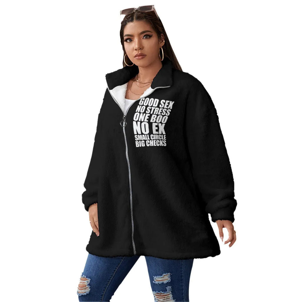 No stress One Boo Small Circle Women's Borg Fleece Oversize Jacket