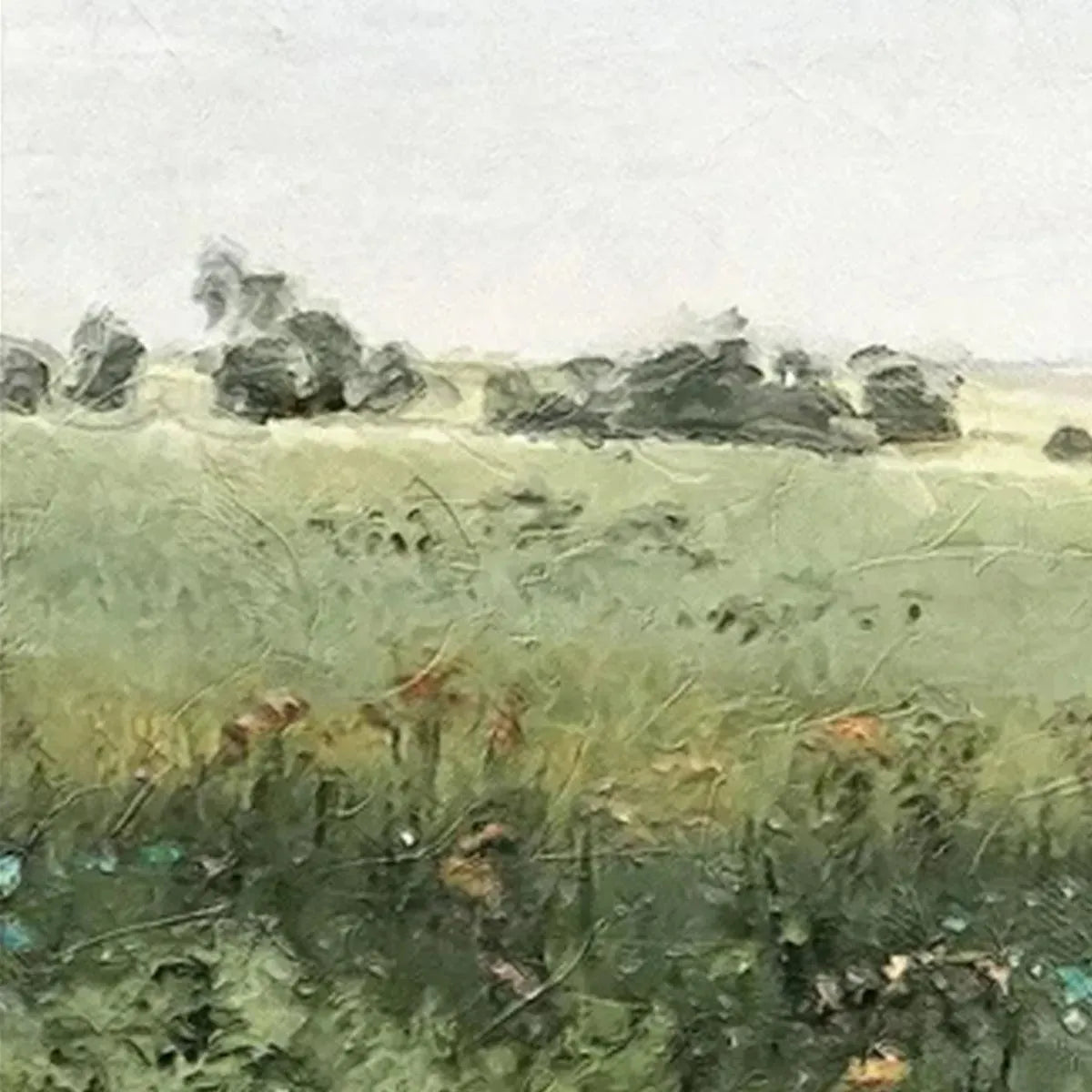 GREEN FIELD TRIPTYCH: Minimalist Landscape Painting Set of 3