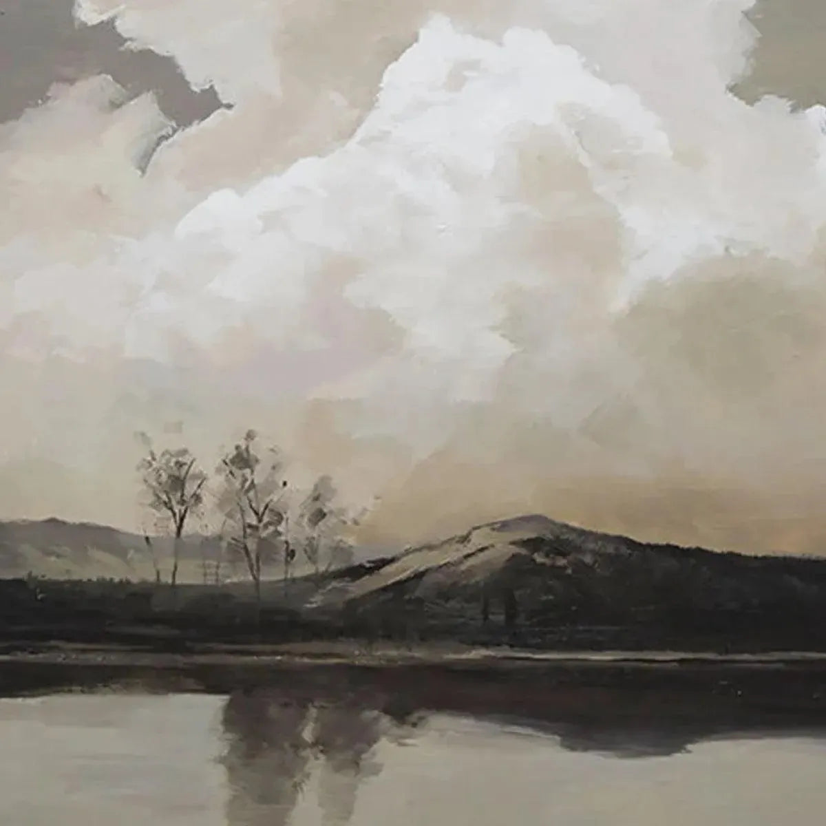 CLOUDY LANDSCAPE: Muted Landscape Painting, Vertical Wall Art