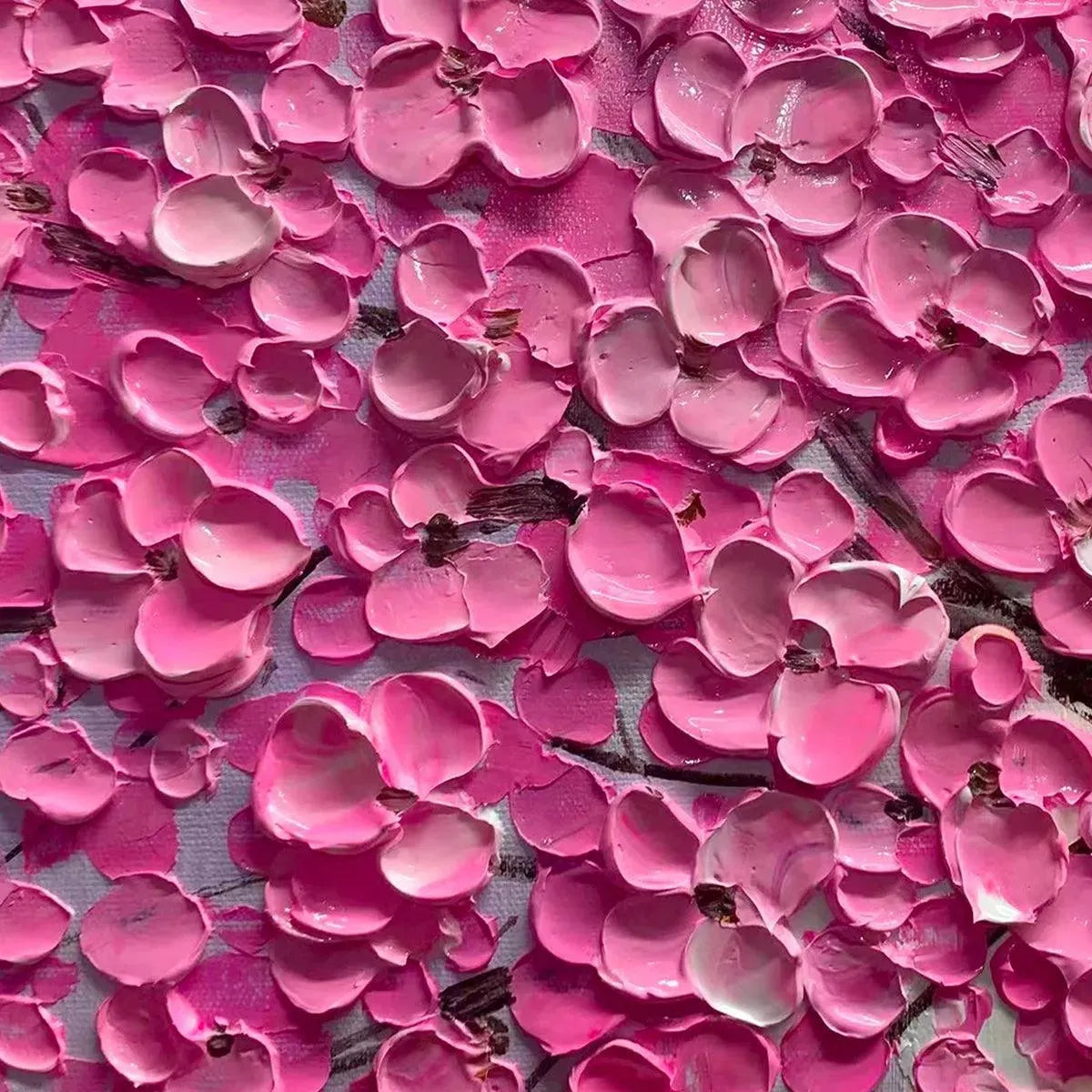 PINK BLOSSOM ABUNDANCE: Textured Impasto Cherry Blossom Tree Painting, Horizontal Wall Art